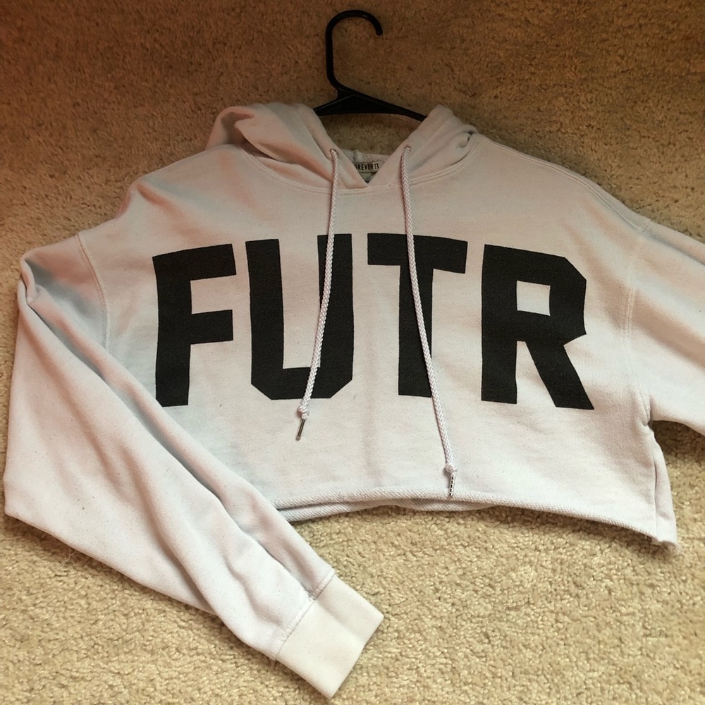 White Cropped Hoodie